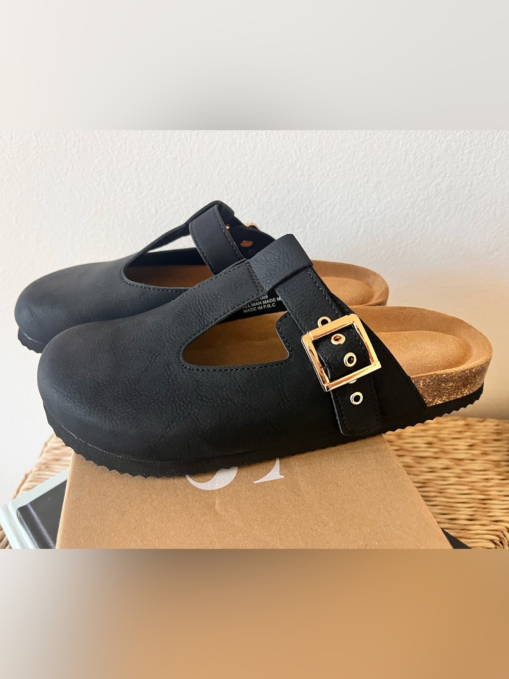 Black Clog slip on with Gold Buckle